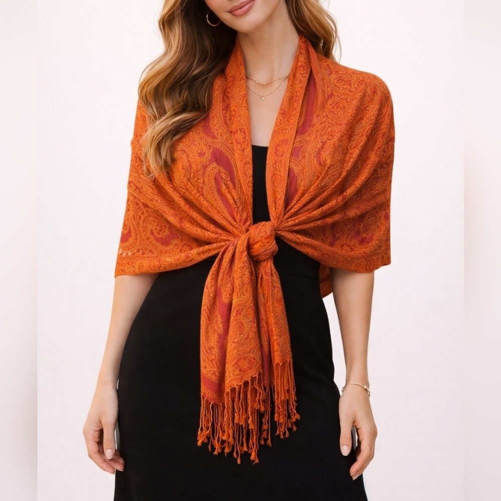 ORANGE Paisley Floral Shawl Wrap Cover-up